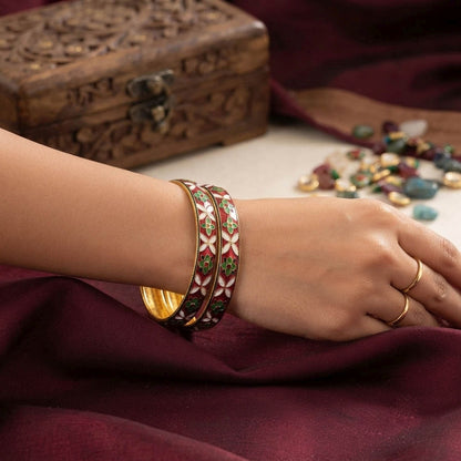 Red Color Hand Painted Meenakari Bangle Featuring Elegant Handmade Traditional Jewelry Style