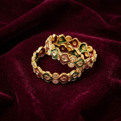Rich Velvet Maroon & Green Color Hand Painted Meenakari Bangle For Wedding Wear