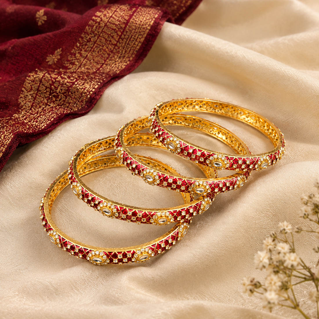 Classic Deep Maroon Color Hand Painted Meenakari Bangle Set For Ethnic Functions