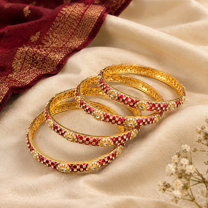 Classic Deep Maroon Color Hand Painted Meenakari Bangle Set For Ethnic Functions