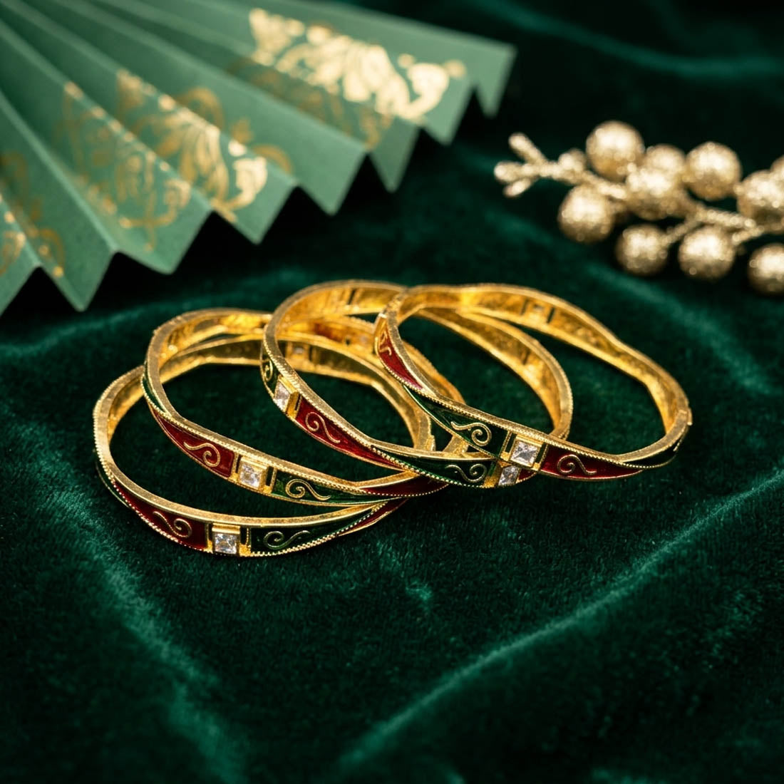 Exquisite Heritage Maroon & Green Color Hand Painted Meenakari Bangle For Traditional Attire