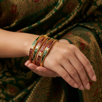 Exquisite Heritage Maroon & Green Color Hand Painted Meenakari Bangle For Traditional Attire