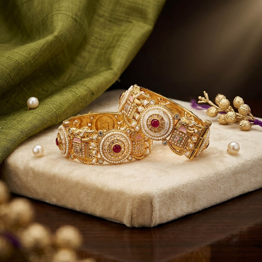 Delicate Rose Pink Color Hand Painted Meenakari Openable Bangle Set For Party Wear