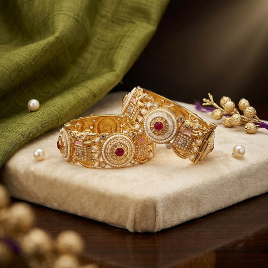 Delicate Rose Pink Color Hand Painted Meenakari Openable Bangle Set For Party Wear