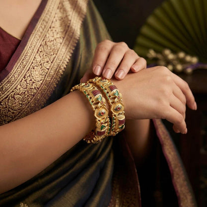 Multi Color Hand Painted Meenakari Bangle Set For Cultural Gatherings