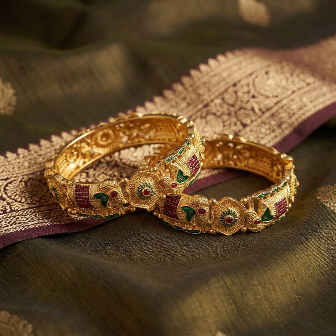 Multi Color Hand Painted Meenakari Bangle Set For Cultural Gatherings