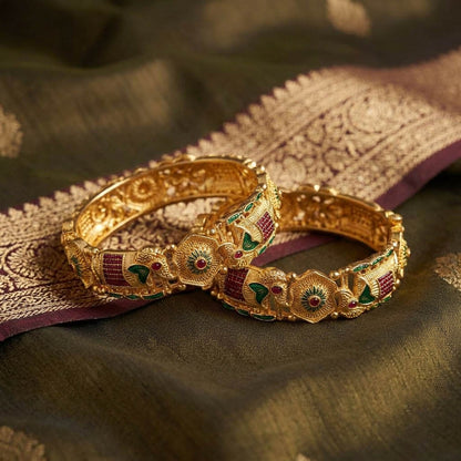 Multi Color Hand Painted Meenakari Bangle Set For Cultural Gatherings