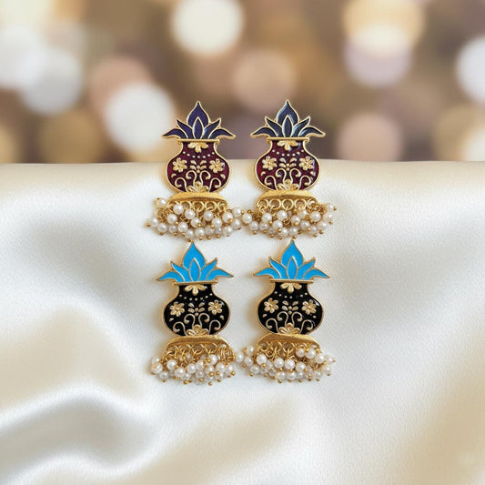 Multi Color 2 Pieces Of Meenakari Earrings (MKE102CMB)