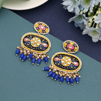 Blue Color Meenakari Earrings Crafted To Enhance Festive Wear With Vibrant Enamel Accents