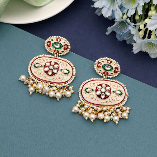 White Color Meenakari Earrings Offering Serene Elegance With Intricate Traditional Enamel Detailing