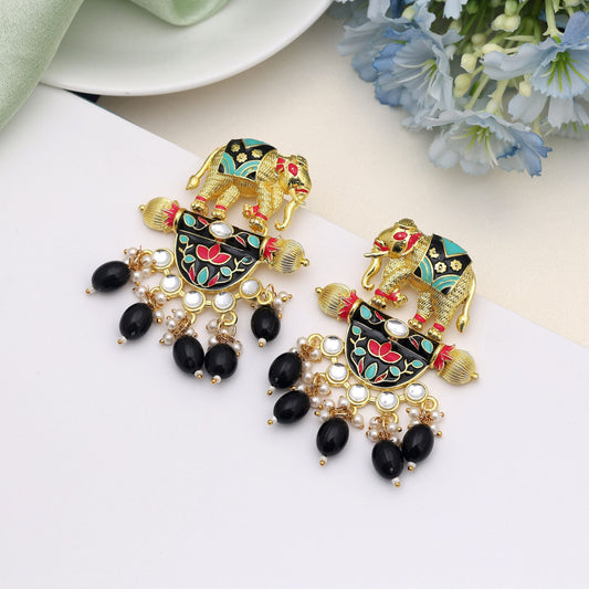 Black Color Meenakari Earrings Offering Bold Traditional Appeal With Refined Enamel Craftsmanship