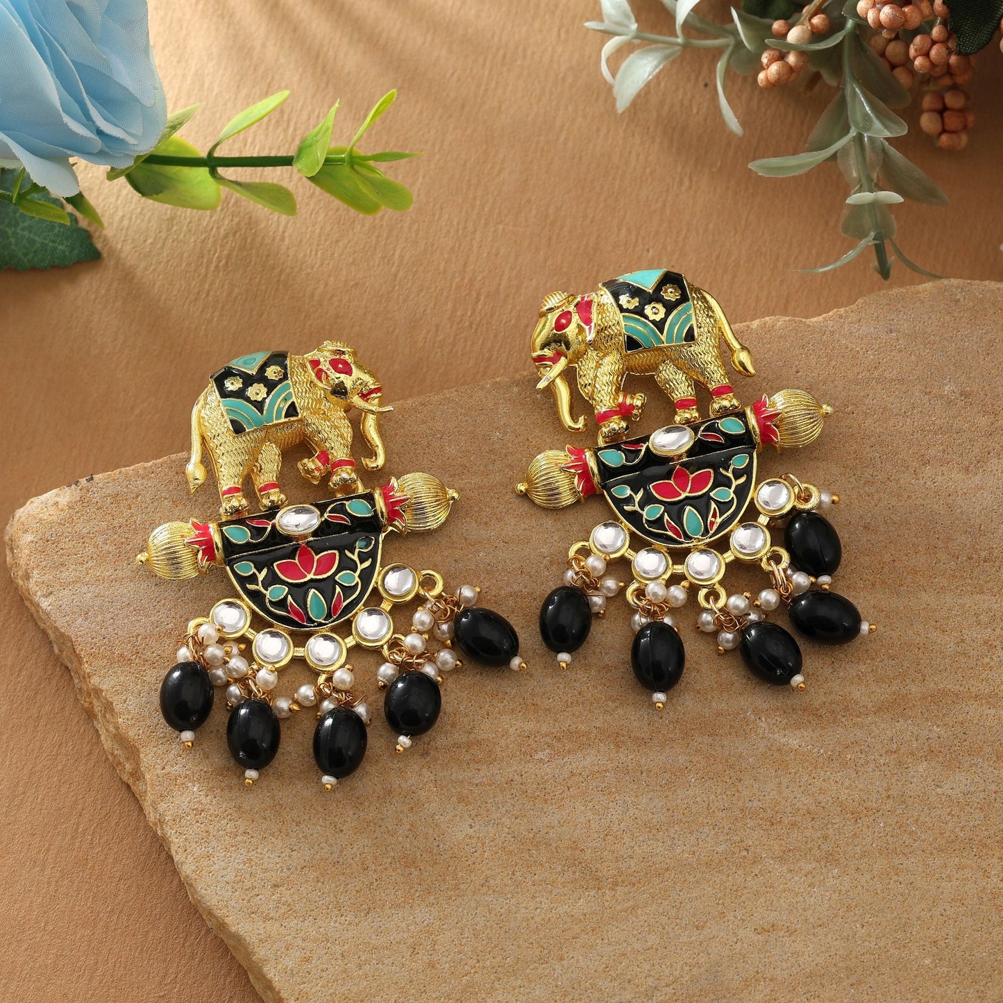 Black Color Meenakari Earrings Offering Bold Traditional Appeal With Refined Enamel Craftsmanship