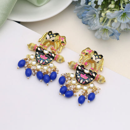 Blue Color Meenakari Earrings Showcasing Artistic Enamel Work For Special Occasions