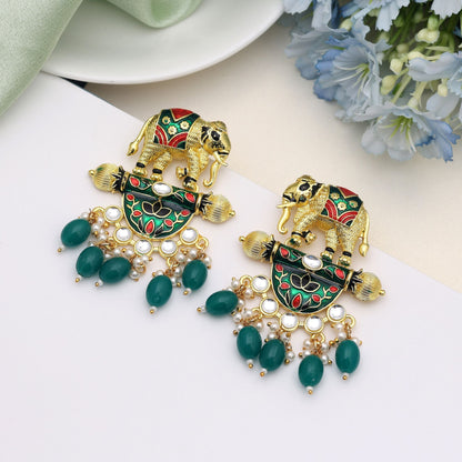 Green Color Meenakari Earrings Designed For Refreshing Festive Elegance In Ethnic Fashion
