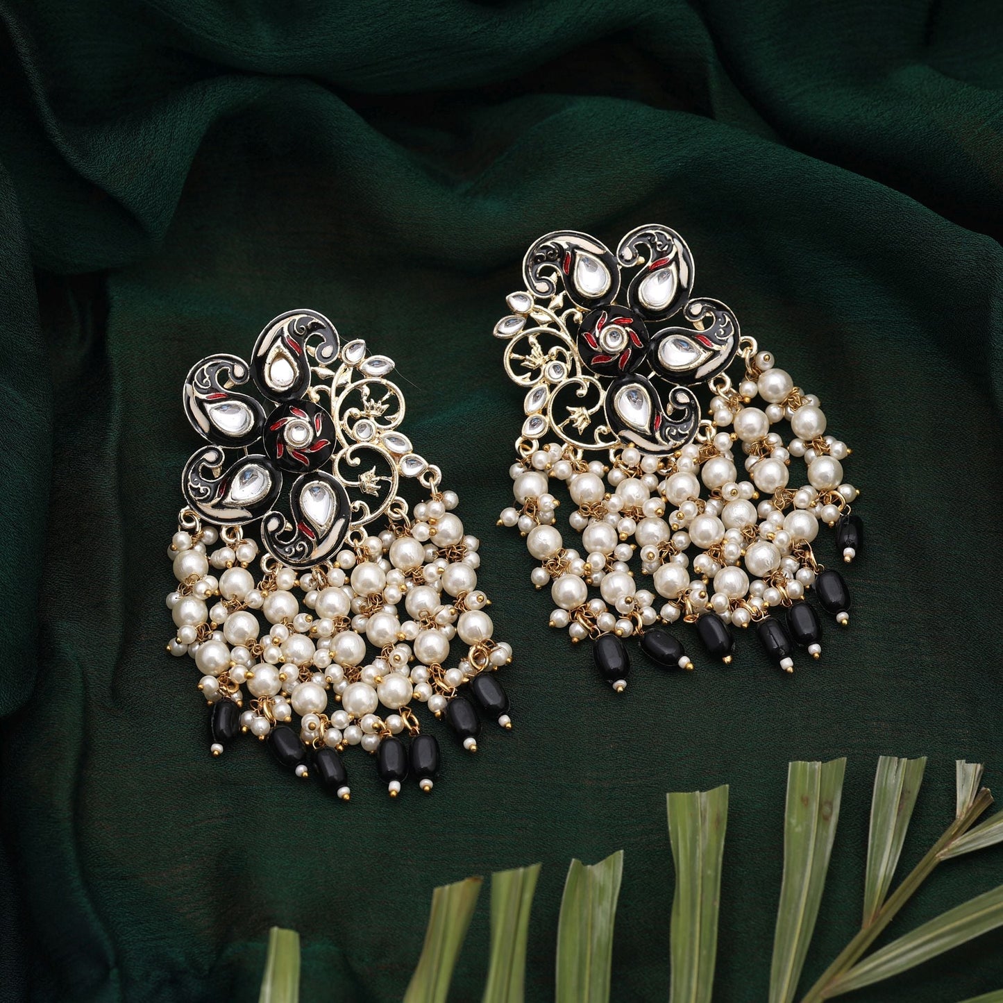 Black Color Meenakari Earrings Featuring Antique Inspired Enamel Artistry For Bold Looks