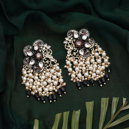 Black Color Meenakari Earrings Featuring Antique Inspired Enamel Artistry For Bold Looks
