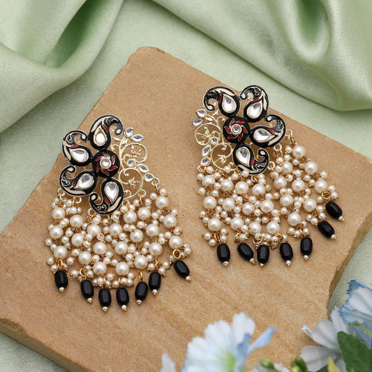 Black Color Meenakari Earrings Featuring Antique Inspired Enamel Artistry For Bold Looks