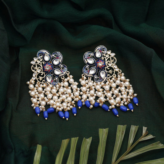 Blue Color Meenakari Earrings Crafted For Vibrant Ethnic Styling With Classic Enamel Finish