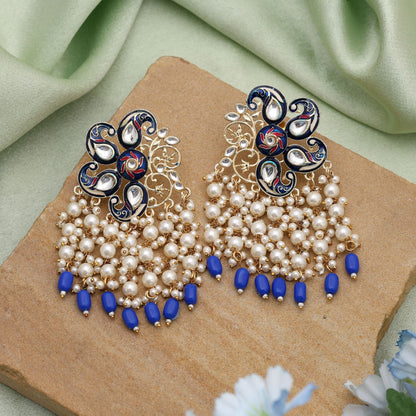 Blue Color Meenakari Earrings Crafted For Vibrant Ethnic Styling With Classic Enamel Finish