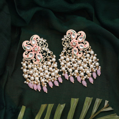 Pink Color Meenakari Earrings Offering Soft Feminine Charm For Traditional Celebrations