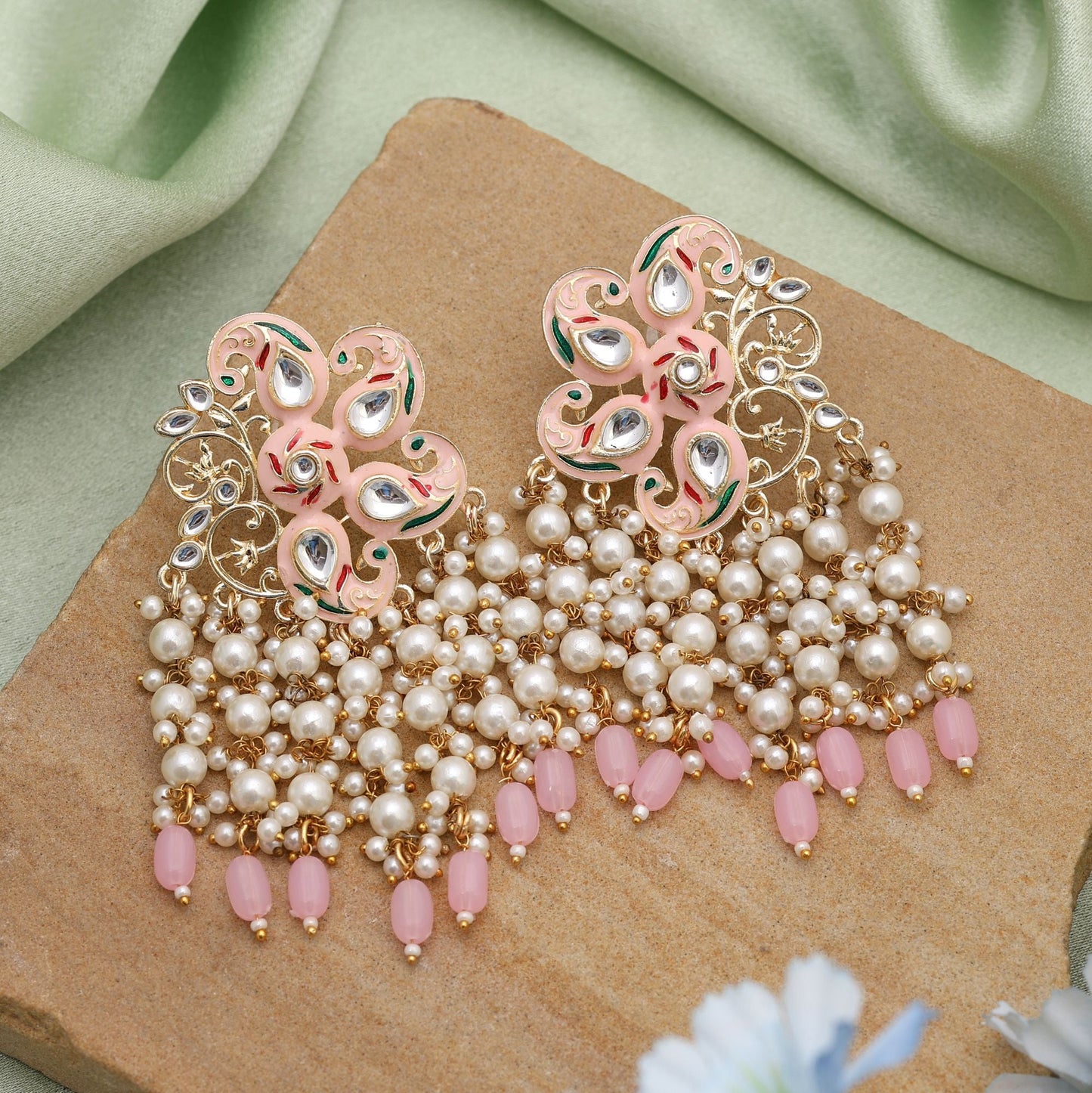 Pink Color Meenakari Earrings Offering Soft Feminine Charm For Traditional Celebrations