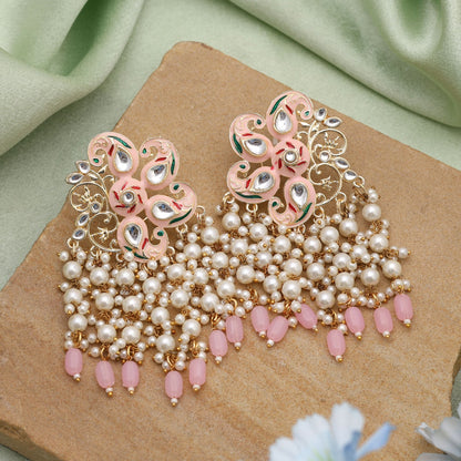 Pink Color Meenakari Earrings Offering Soft Feminine Charm For Traditional Celebrations