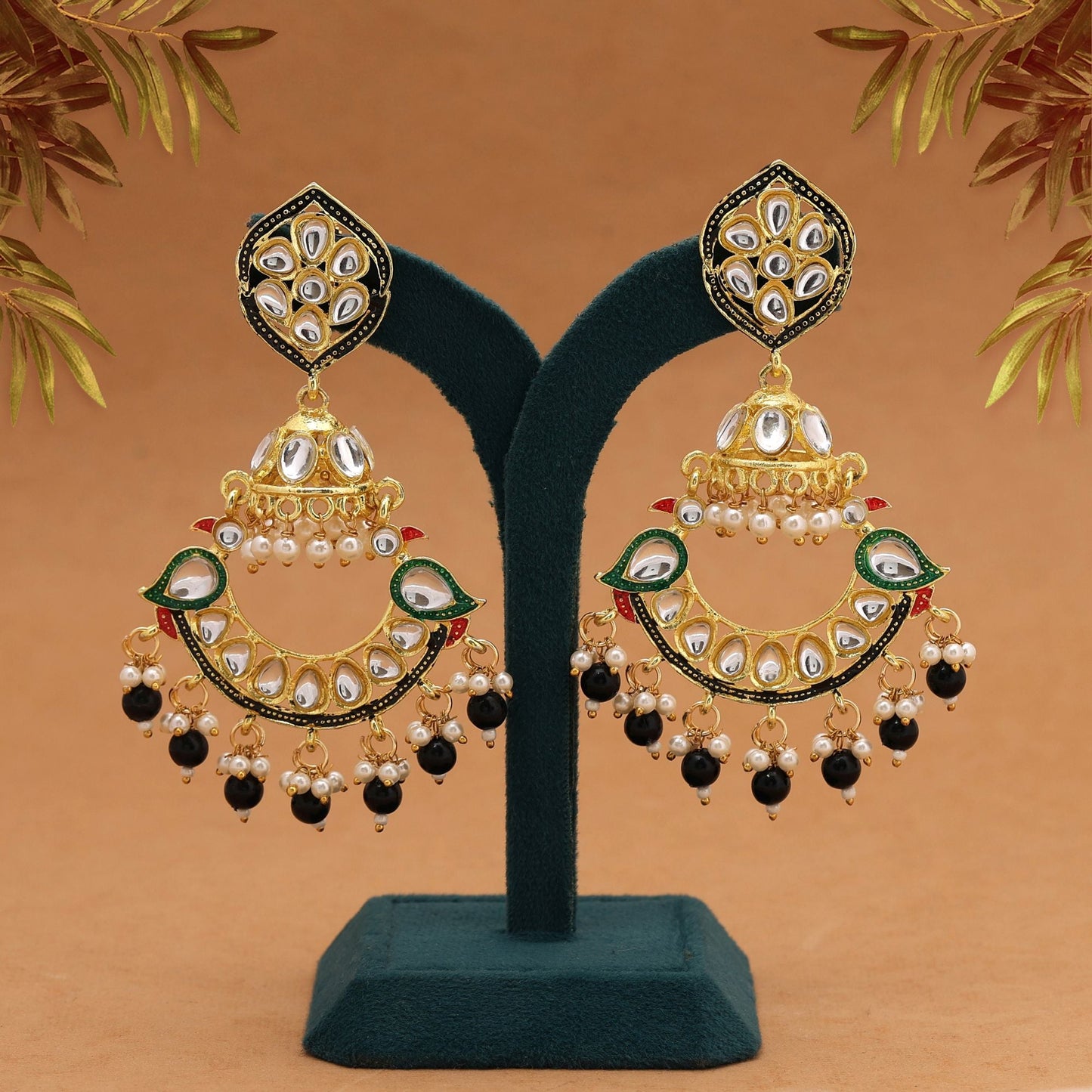 Black Color Meenakari Earrings Crafted For Timeless Ethnic Fashion With Bold Detailing