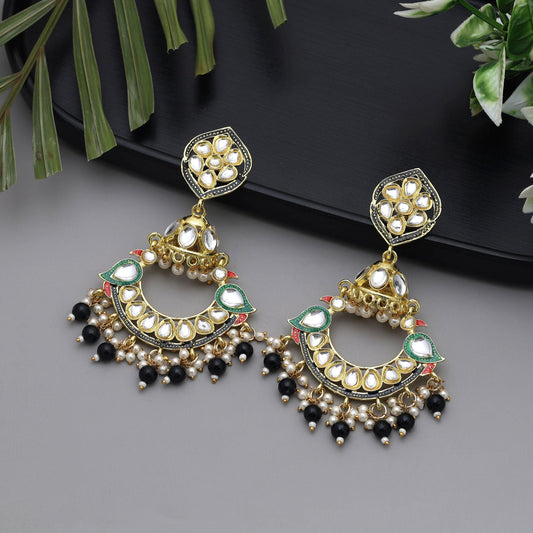Black Color Meenakari Earrings Crafted For Timeless Ethnic Fashion With Bold Detailing