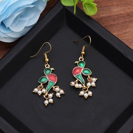 Green Color Meenakari Earrings Crafted For Cultural Occasions With Vibrant Enamel Details