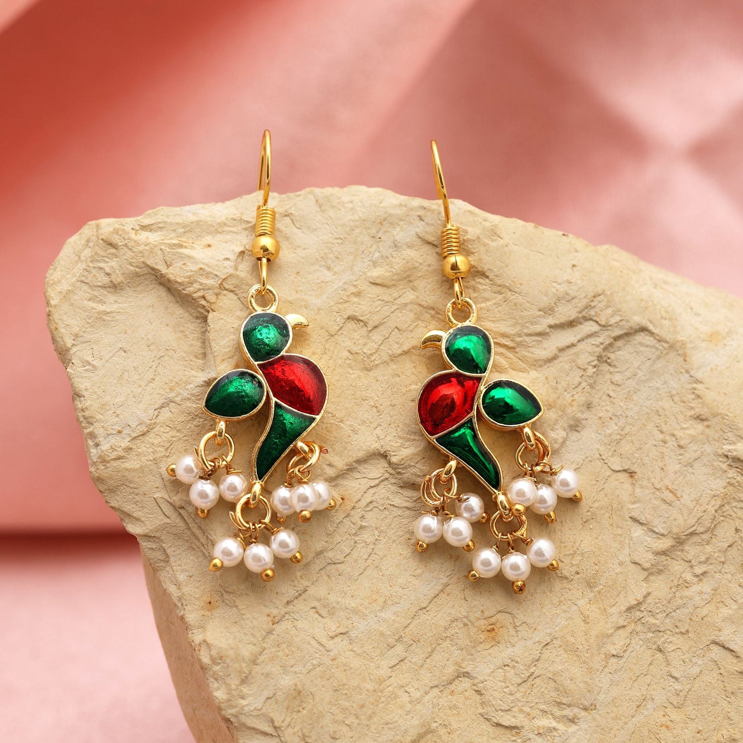 Green Color Meenakari Earrings Crafted For Cultural Occasions With Vibrant Enamel Details