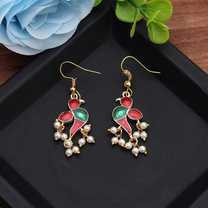 Red Color Meenakari Earrings Designed For Classic Ethnic Glamour And Festive Wear