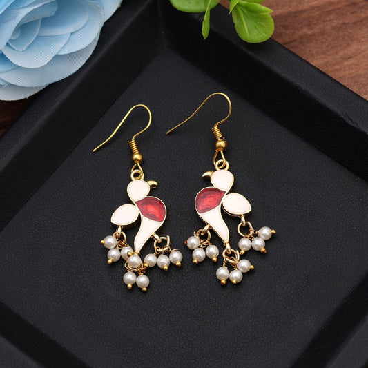White Color Meenakari Earrings Crafted For Elegant Minimal Ethnic Styling