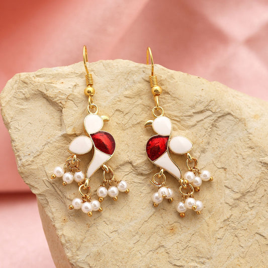 White Color Meenakari Earrings Crafted For Elegant Minimal Ethnic Styling