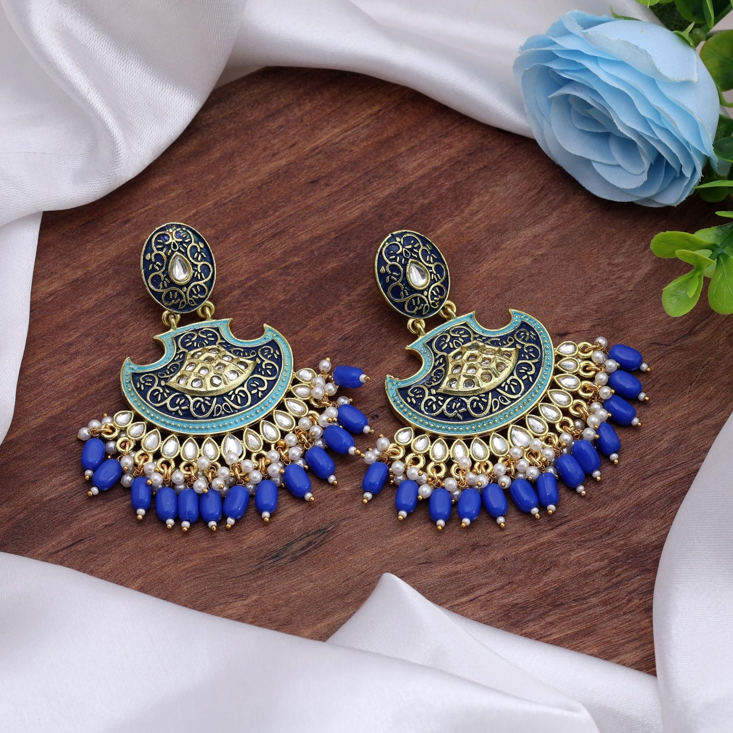 Blue Color Mint Meena Earrings Designed To Add Refreshing Charm To Ethnic Fashion