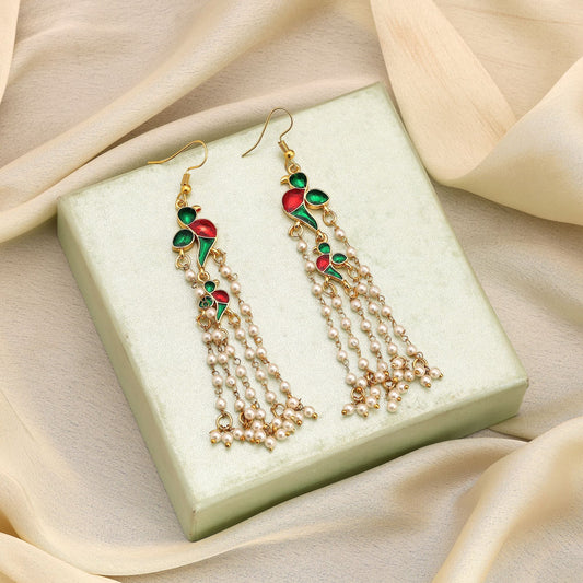 Green Color Meenakari Earrings Crafted With Detailed Enamel For Festive Occasions