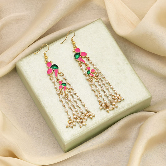 Pink Color Meenakari Earrings Showcasing Vibrant Enamel Work And Cultural Elegance