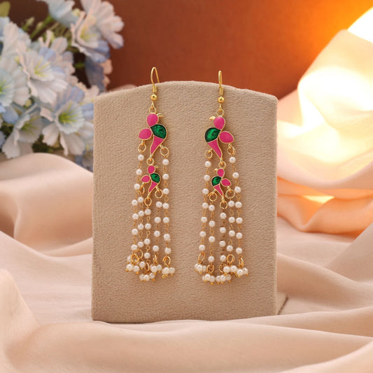 Pink Color Meenakari Earrings Showcasing Vibrant Enamel Work And Cultural Elegance