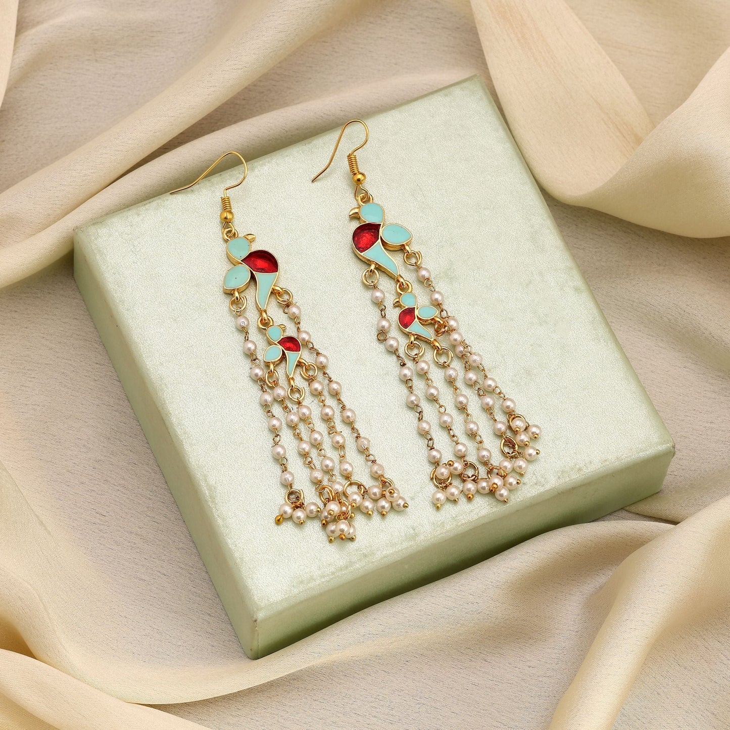 Sky Blue Color Meenakari Earrings Designed For Festive And Wedding Wear Styling