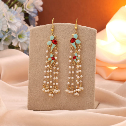 Sky Blue Color Meenakari Earrings Designed For Festive And Wedding Wear Styling