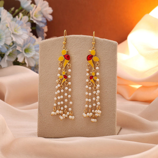 Yellow Color Meenakari Earrings Featuring Traditional Hand Enamel Ethnic Craftsmanship