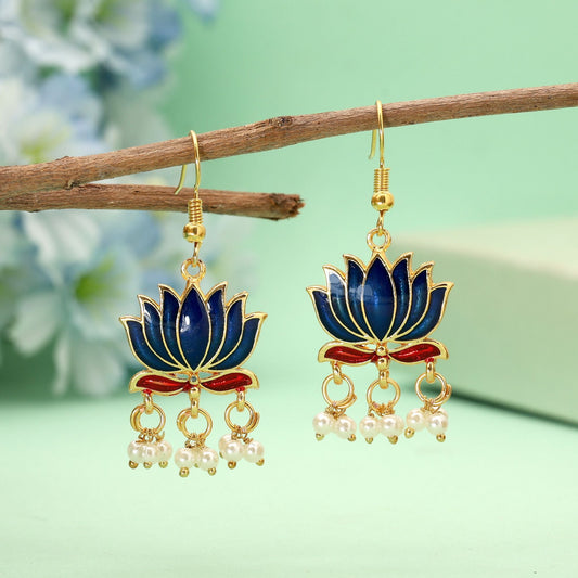 Blaue Lots-Design Meenakari Ohrringe, entworfen für elegante Festtagskleidung