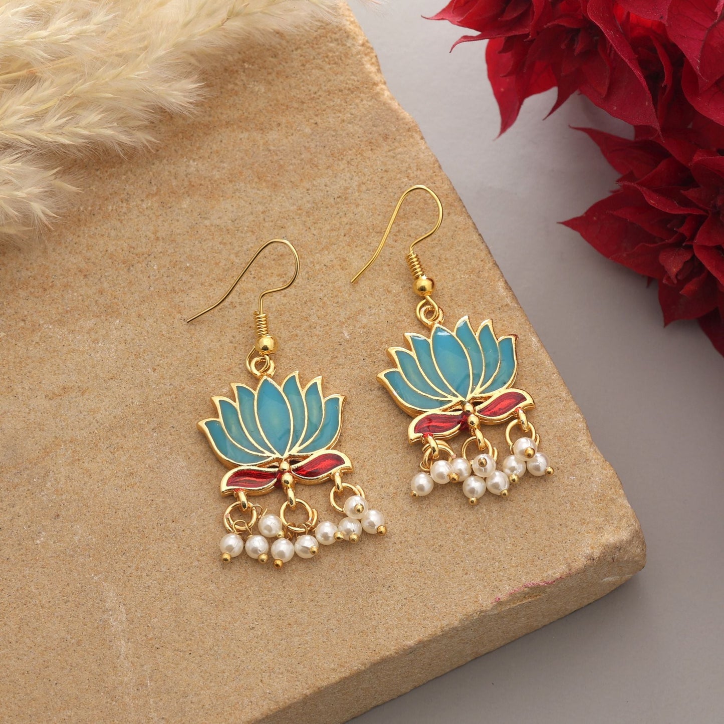 Firozi farbige Lots Design Meenakari Ohrringe mit erfrischendem traditionellen Emaille-Design