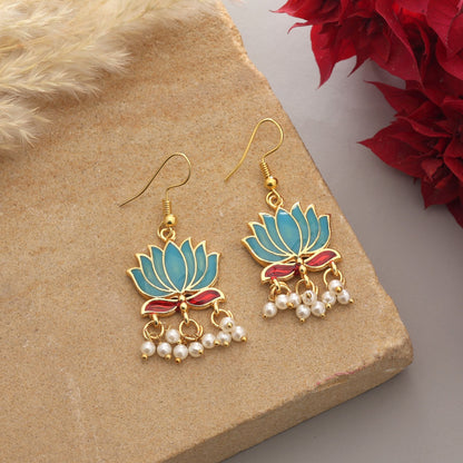Firozi farbige Lots Design Meenakari Ohrringe mit erfrischendem traditionellen Emaille-Design