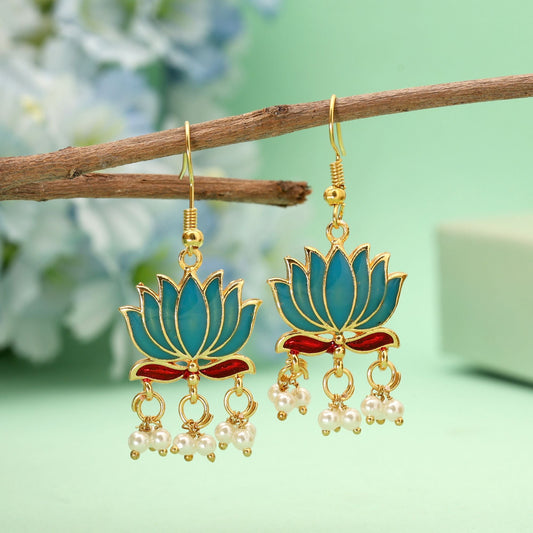 Firozi farbige Lots Design Meenakari Ohrringe mit erfrischendem traditionellen Emaille-Design