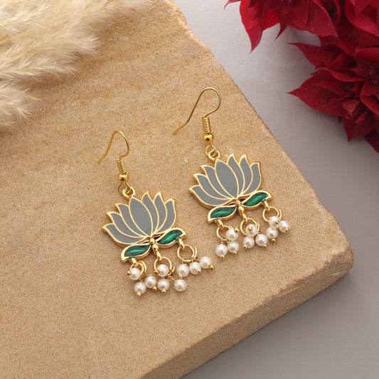 Grey Color Lots Design Meenakari Earrings Featuring Modern Ethnic Enamel Appeal