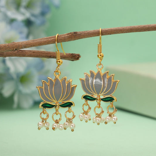 Grey Color Lots Design Meenakari Earrings Featuring Modern Ethnic Enamel Appeal