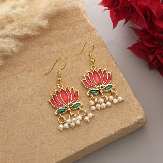 Burgunderfarbene Lots Design Meenakari Ohrringe mit reicher Emaille-Detailarbeit
