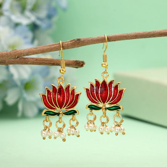 Burgunderfarbene Lots Design Meenakari Ohrringe mit reicher Emaille-Detailarbeit