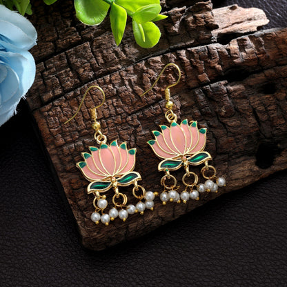 Stylish Peach Color Meenakari Earrings For Festive Wedding Traditional Jewelry Collection