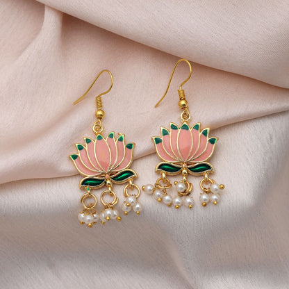 Stylish Peach Color Meenakari Earrings For Festive Wedding Traditional Jewelry Collection
